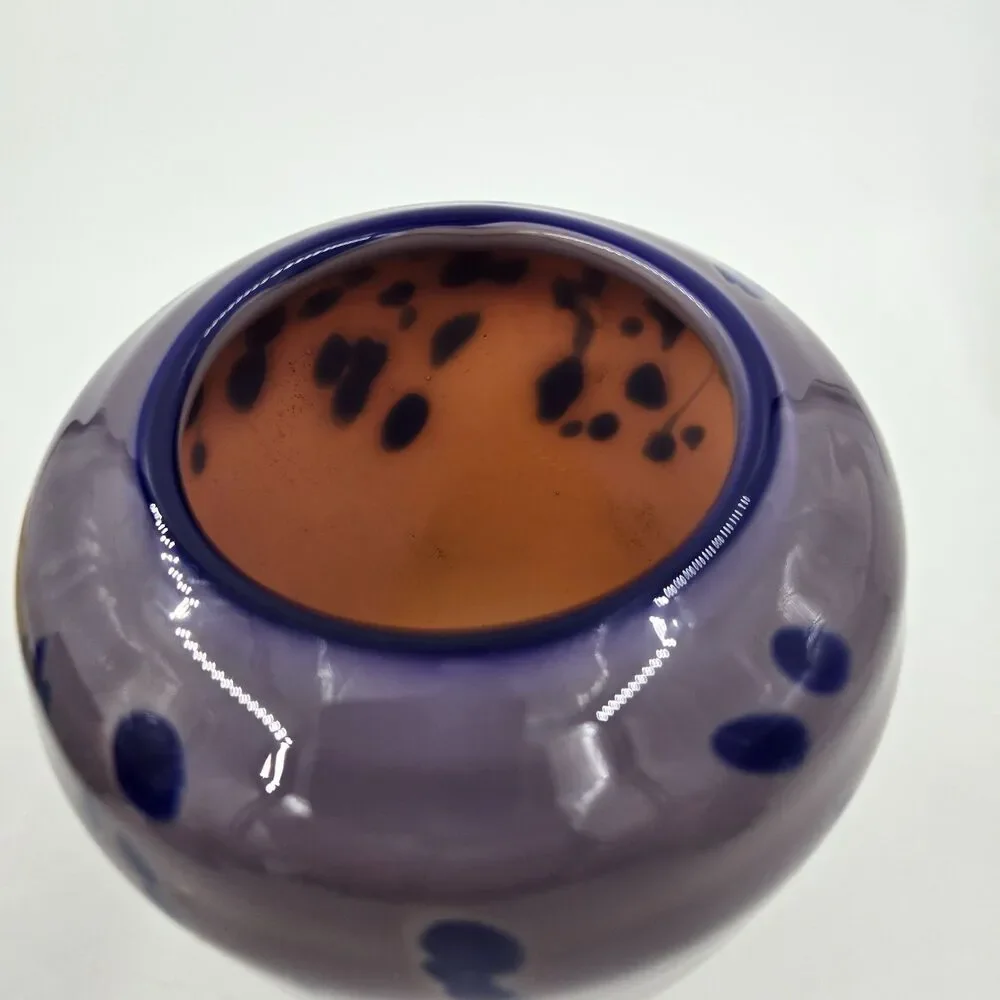 Dansk Hand Blown Art Glass Vase Lavender Purple Spotted Speckled 6 1/2